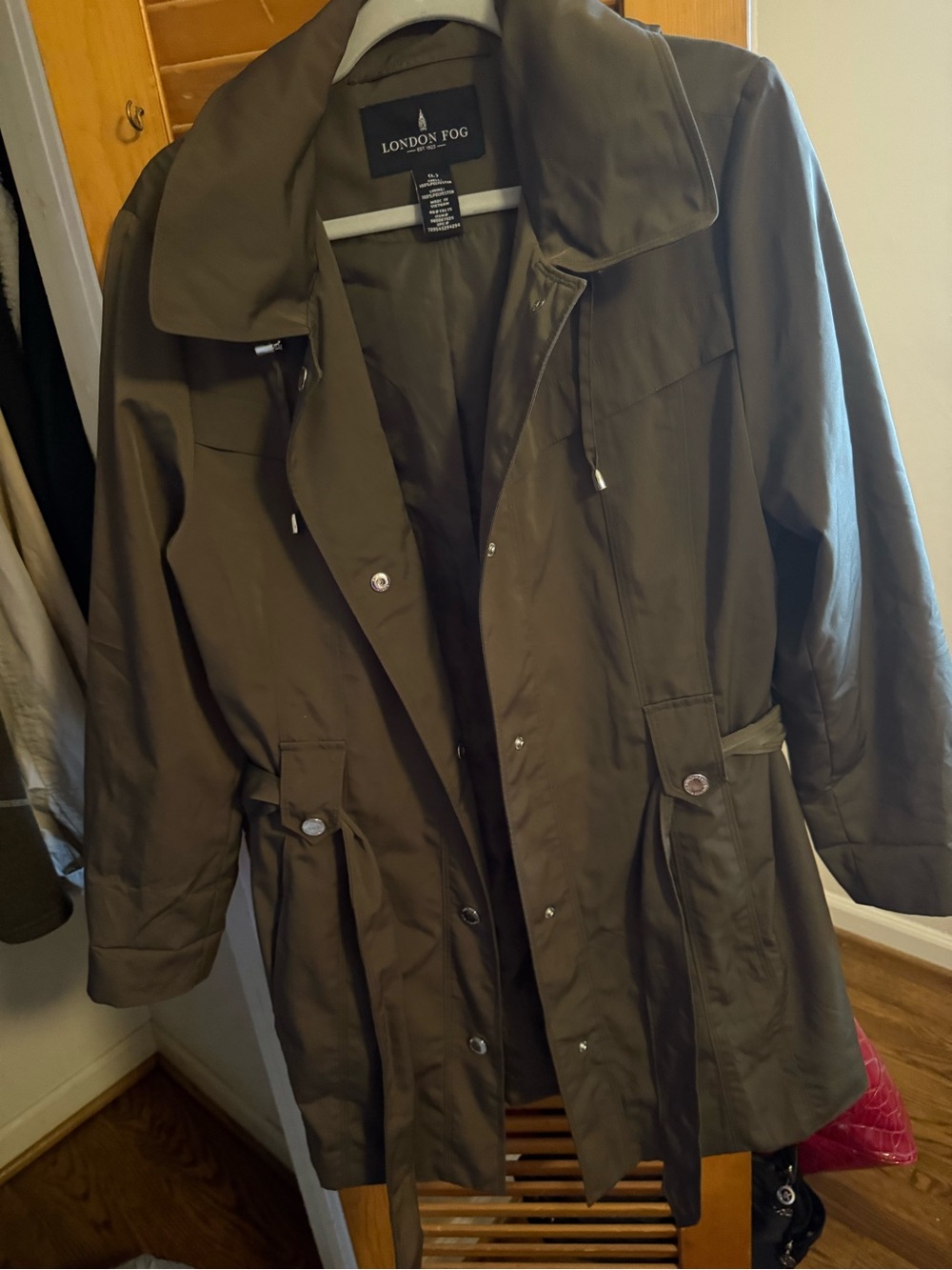 London Fog Olive Trench Coat with Belt